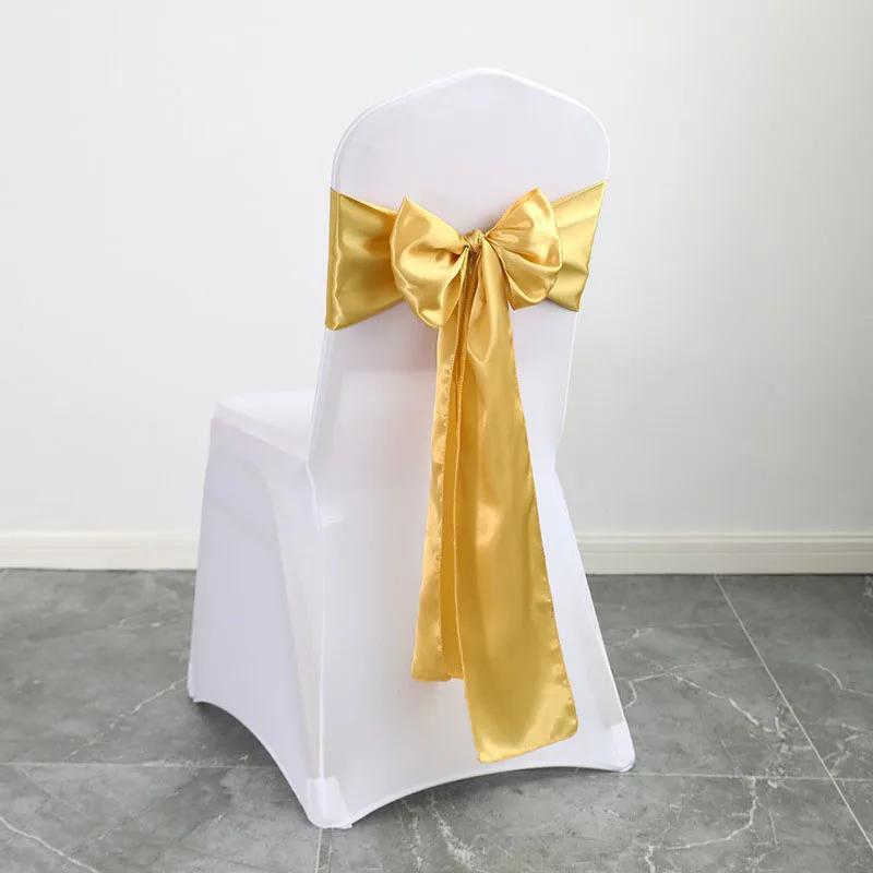 10/50pcs Satin Chair Sash Bows Chair Cover Ribbons For Wedding Banquet Party Baby Shower Event graduation ceremony Decoration