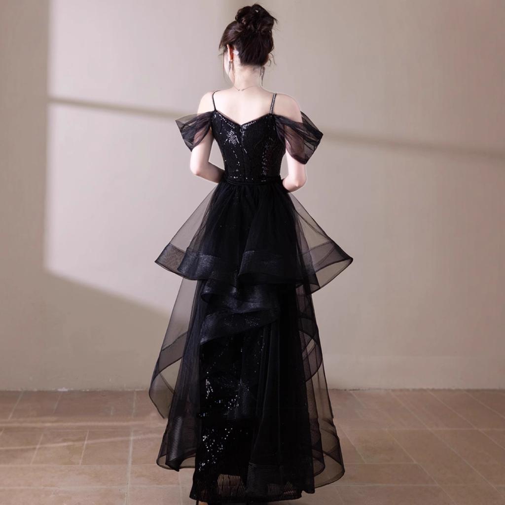 Black evening dress 1011 new banquet host sequined fishtail skirt light luxury niche bar mitzvah catwalk dress