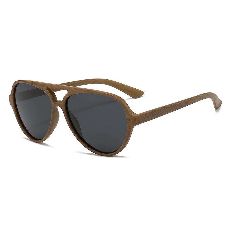 Classic Retro Double Bridge Polarized Sunglasses with Wood Grain Frame for Men and Women