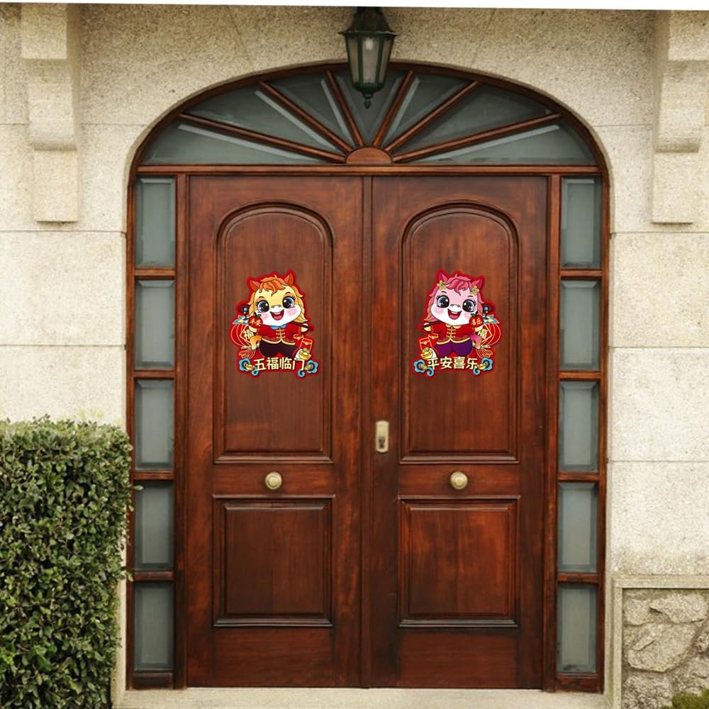 2 Pcs 2026 Chinese New Year Door Stickers 3D Zodiac Horse Wall Decals Lunar Year of Horse Window Clings Spring Festival Couplet for Home Door Window