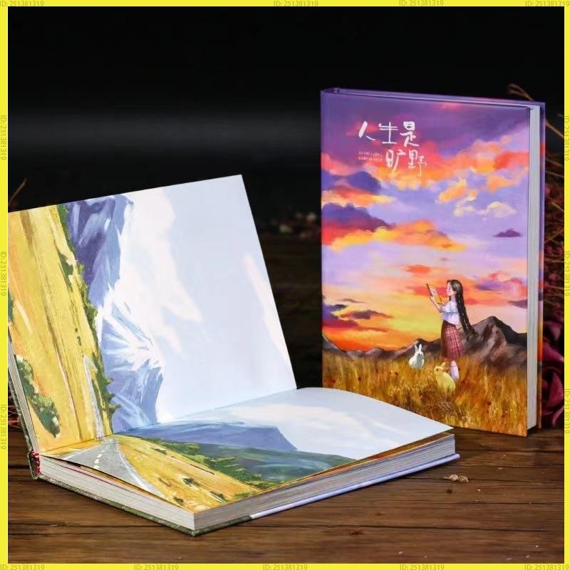 New Retro Fresh Thick Sketchbook Diary Notebook Full Color Page Illustration Notebook Office School Supplies Writing Gift