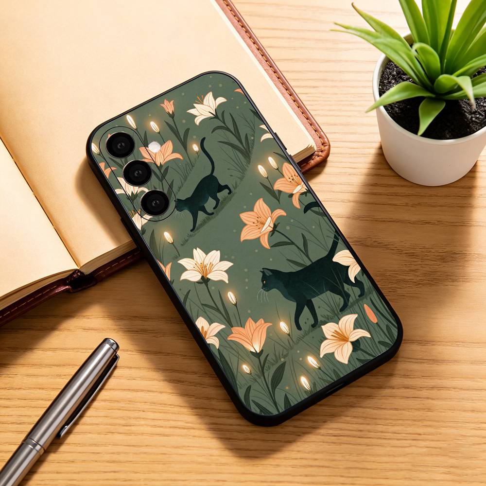 C-Cartoon B-black cat  Phone Case For Samsung Galaxy A73,A72,A71,A70,A53,A52,A51,Others Soft Black Cover