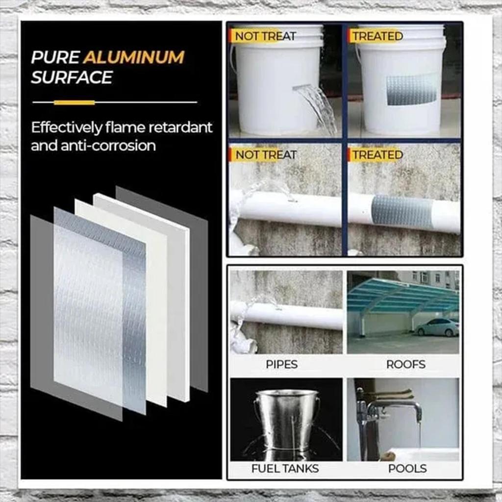 Waterproof Tape For Leaks 1.5mm Thick Aluminum Foil Patch Leak Fixing Rubber Repair Tape For RV Window Door Bathroom Pipe Roof