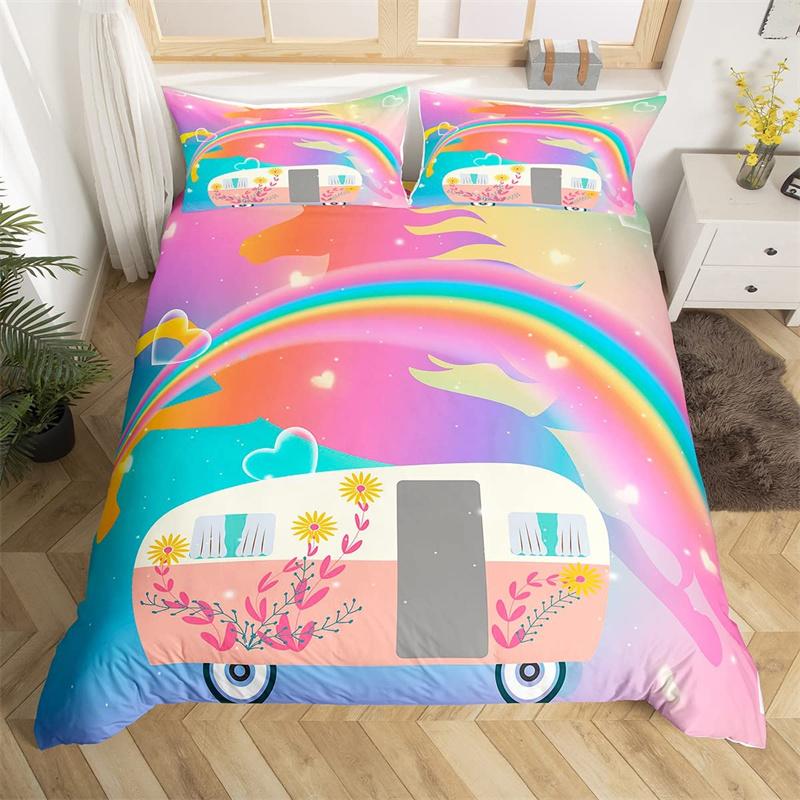Comforter 3D Unicorn Cartoon Style Bedding Set Luxury Twin Full For Kids Boys Girls Comforter Home Textile