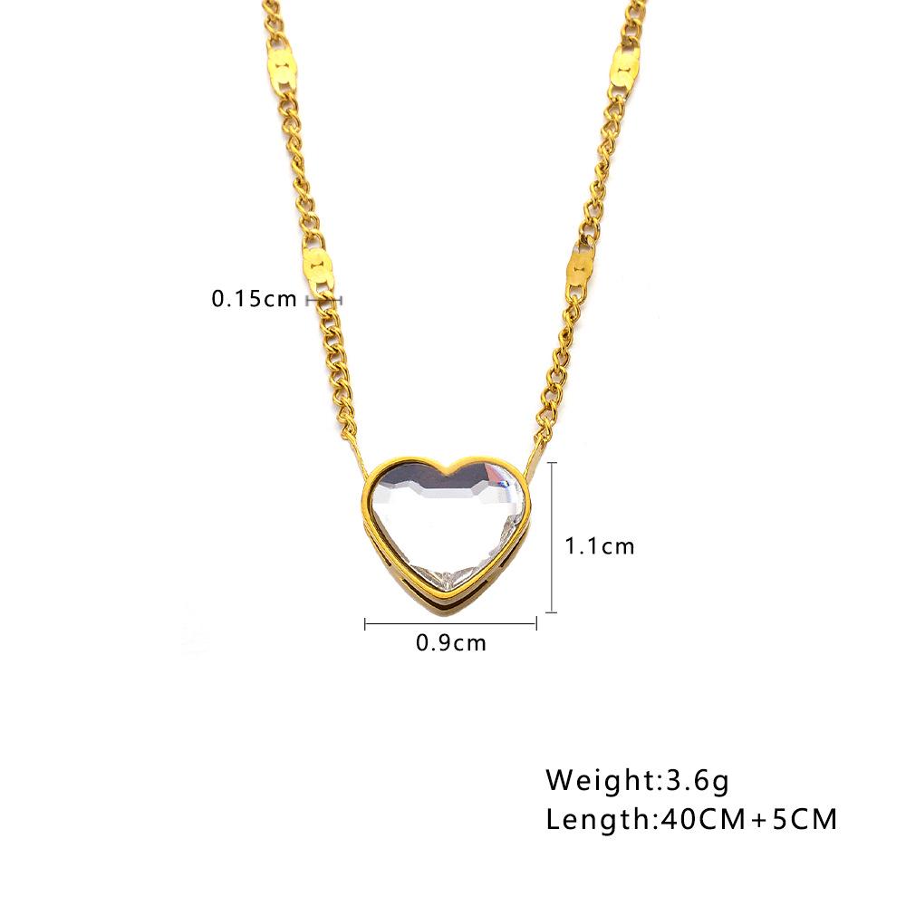 European Stainless Steel Heart Necklace with Rhinestone & Zirconium Pendant