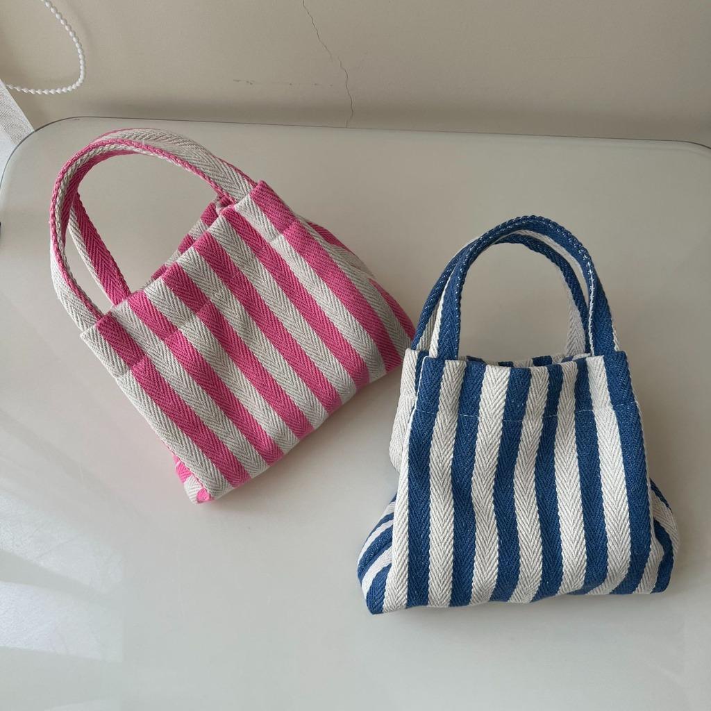 Tragbare Canvas-Tasche Tragbare Mini-Canvas-Handtasche Gestreifte Tragetasche Vertikale Quadratische Form Handtasche mit oberem Griff für den täglichen Gebrauch