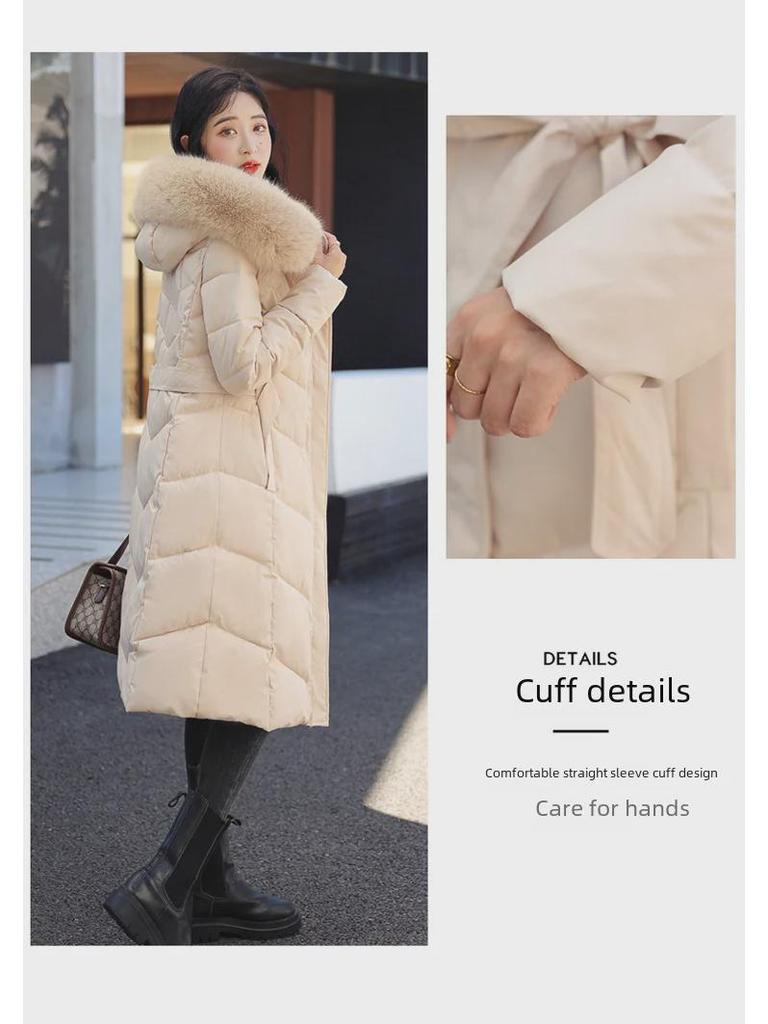 Women's Knee-Length Double-Sided Down Cotton Coat with Large Fur Collar Hood - New Winter Fashion.