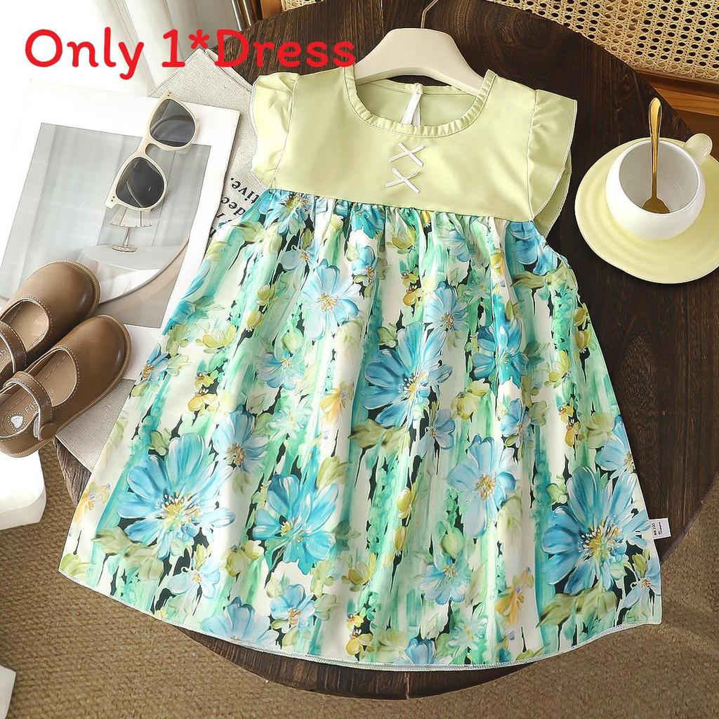 Childrens Summer Flower Print Aline Dress With Breathable Polyester For Toddler Girls