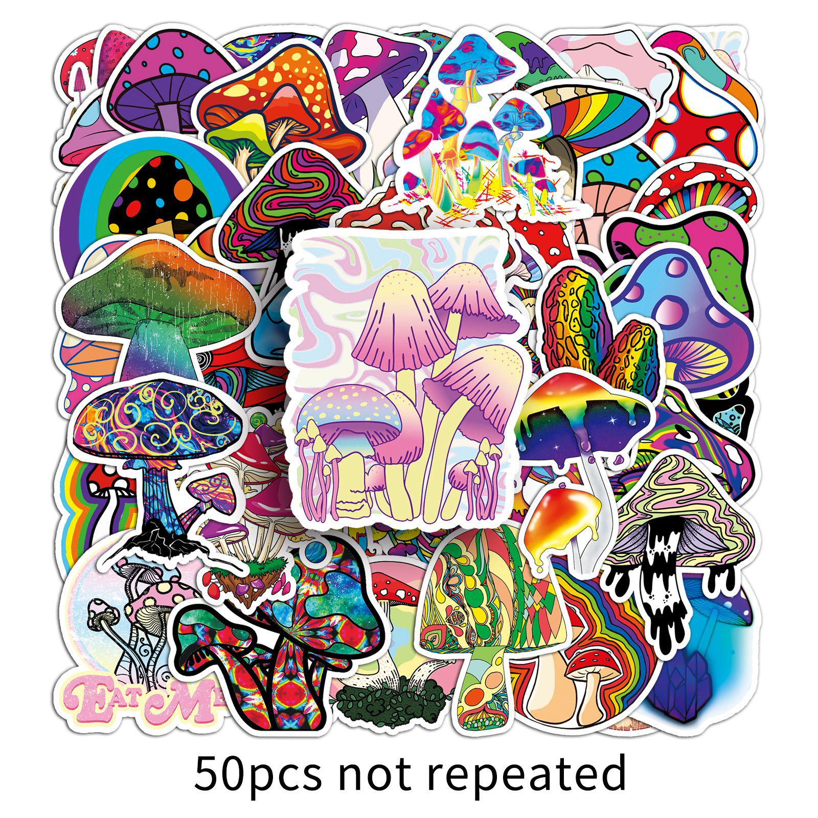 50 Colorful Cartoon Graffiti Mushroom Stickers: Creative DIY for Skateboards & Luggage