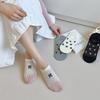 Black and White Bow Shallow Socks for Women, Thin, Versatile, Breathable, Sweat-absorbent, Anti-slip and Invisible Boat Socks for Spring and Summer