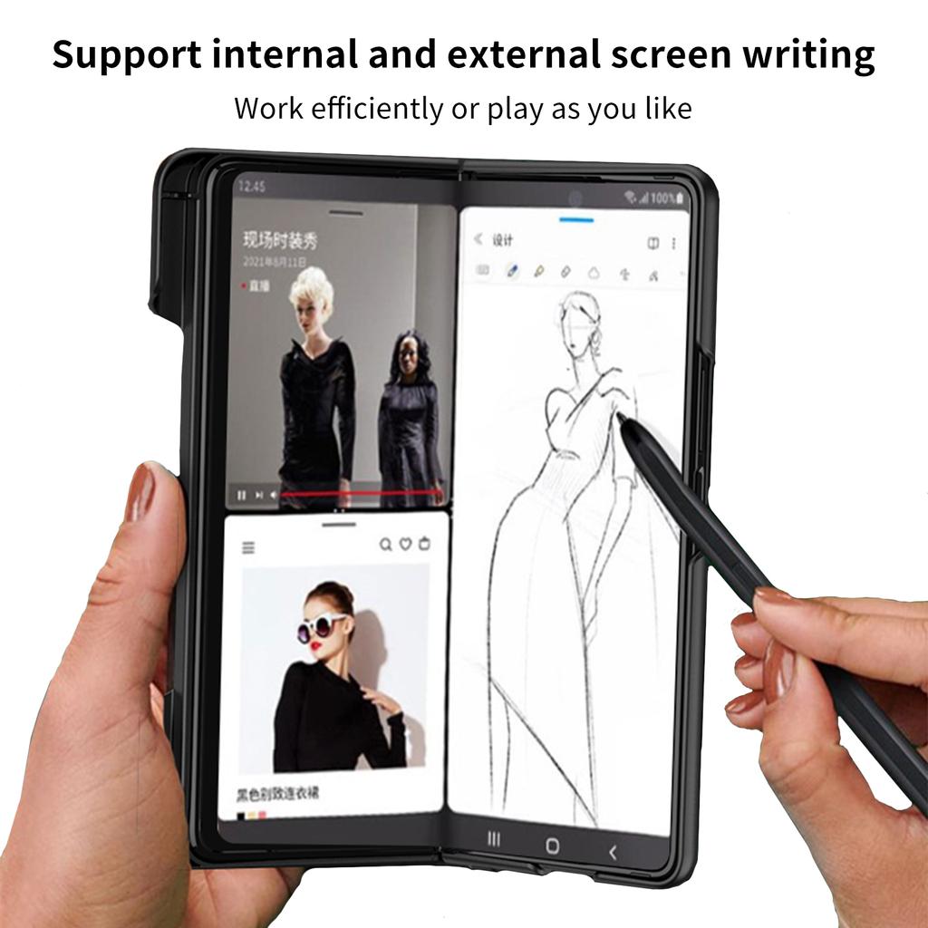 Case For Samsung Galaxy Z Fold 4 3 Cover Frame Side Pen Slot Matte Magnetic Bracket Case For Z Fold4 Fold3 5g (No Pen )