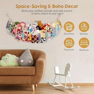 Large Stuffed Animal Hammock Space-Saving Toy Storage Net Polyester Hanging Shelf Plush Organizer for Bedroom Nursery Home Decor