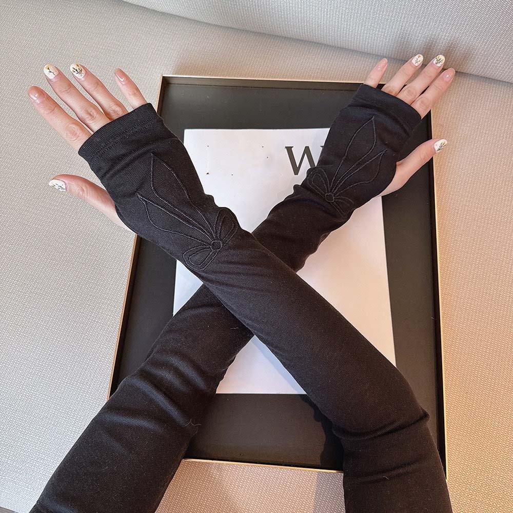 

Embroidered Bow Ice Sleeves Sweet Arm Sunscreen Covers Trendy Breathable Long Arm Sleeves Outdoor чёрный