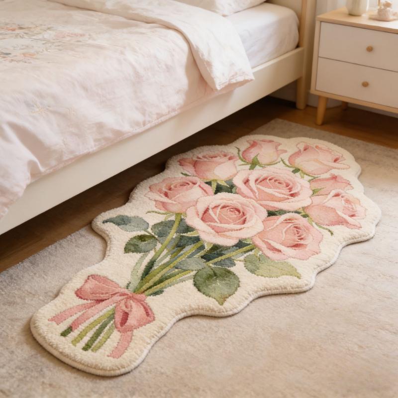 Girly Style Carpets for Living Room Flowers Bedroom Decor Carpet Fluffy Soft Irregular Bedside Rug Home Thicken Plush Floor Mat