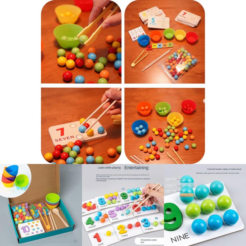 Montessori Math Learning Puzzle For Kids Wooden Bead Counting And Matching Game
