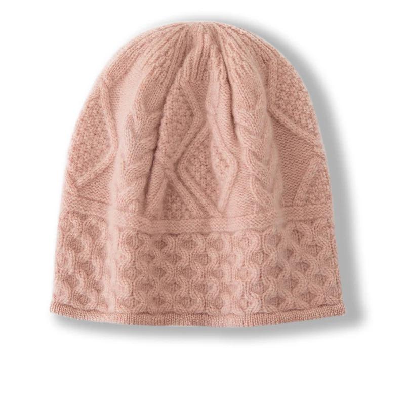 Women 100% Pure Cashmere Beanie Hat Cable Knit Pattern Winter Warm Soft Slouchy Skullies Cap Cold Weather Accessory