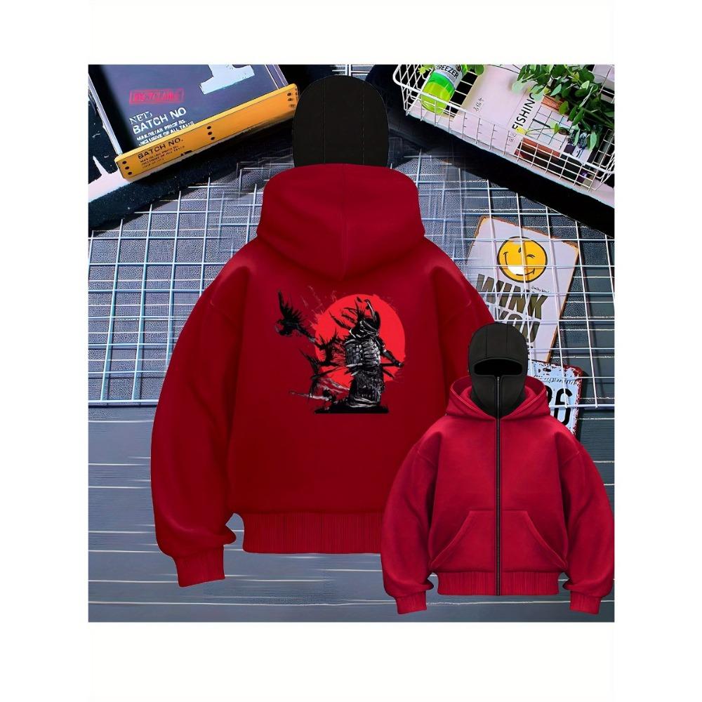 Large Hoodie with Fashionable and Trendy Print Design, Zipper Cardigan for Comfort and Durability