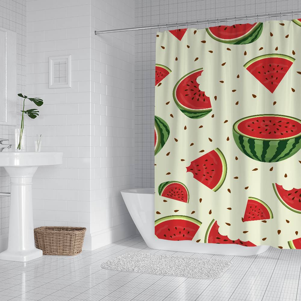 Fruit Watermelon Pattern Print Bathing Curtain Bathroom Shower Curtain Waterproof With 12 Hooks Home Deco