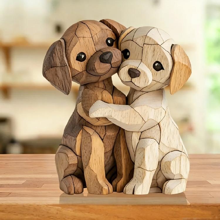 Carved Wooden Cats/Dog Figurines Table Ornament Cats/Dog Statue Sculptures Collectibles Home Decors Art Carving Work