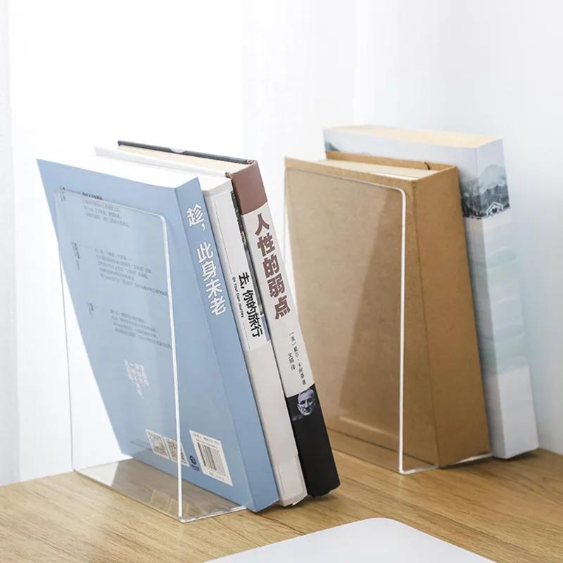2Pcs Transparent Acrylic Bookends Support Stand Bookshelf Desktop Decorative Storage Rack Desk Organizer чистый