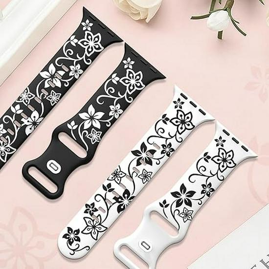 Compatible Apple Floral Engraved Silicone Watch Band for iWatch