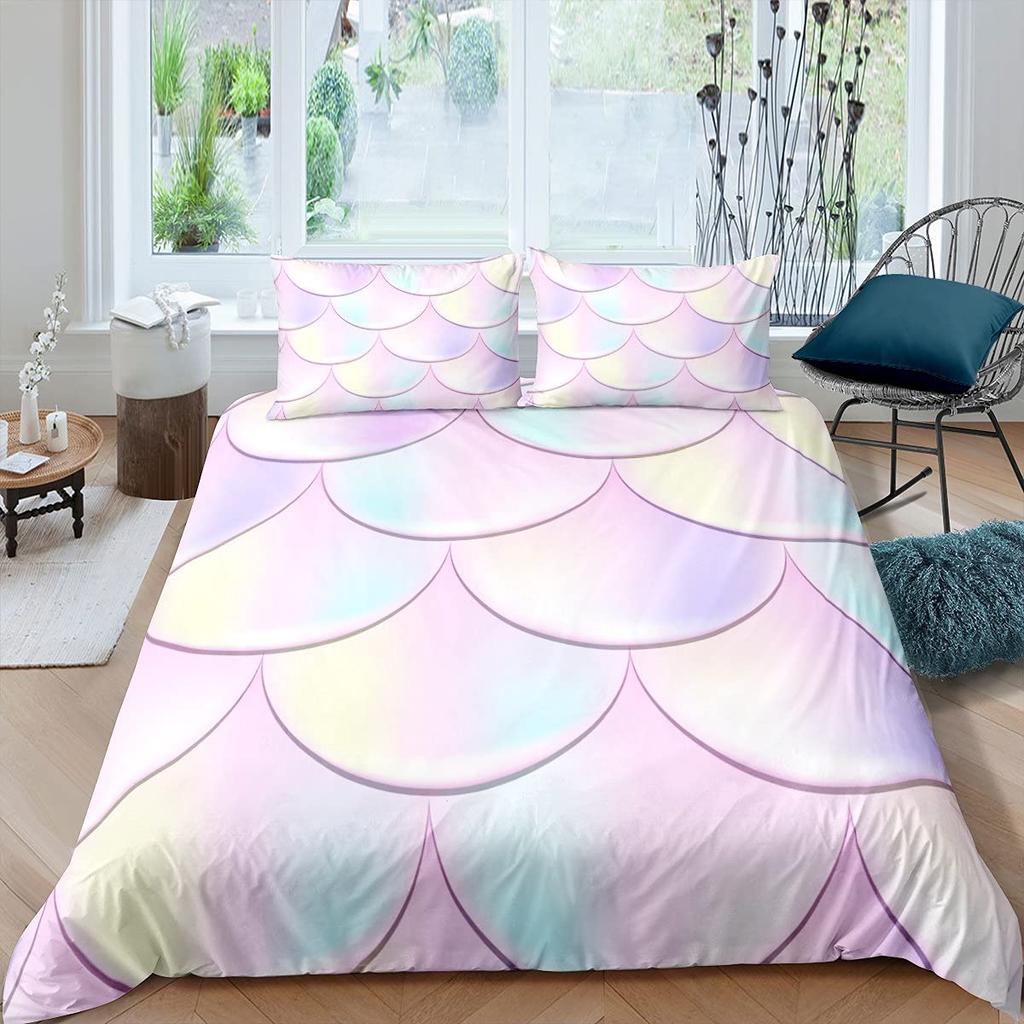 Fish Scales Duvet Cover Set Bedding Set Colorful Mermaid Scale Quilt Cover Pillowcase Queen Size Girls 2/3pcs Comforter Cover