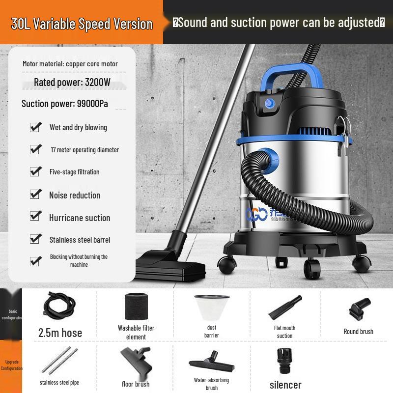 Dual-Use Wet/Dry Industrial Vacuum Cleaner for Home, Commercial, and Car Cleaning with Large Suction