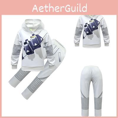 Modisches DJ Marshmallow Cosplay Kostüm Polyester Hoodie Hose Masken Set