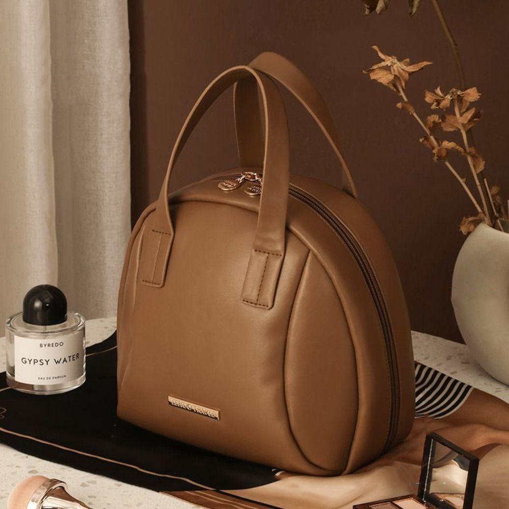 

Zipper PU Leather Cosmetic Bag Handbag Travel Wash Bag Fashion Makeup Pouch Bag Shopping кофейный