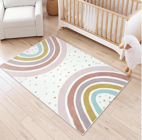 Rainbow Rug for Girls Bedroom Colorful Rug Area Rugs for Nursery Kid Room Non-Slip Soft Polka Dot Carpet Kids Home Rugs