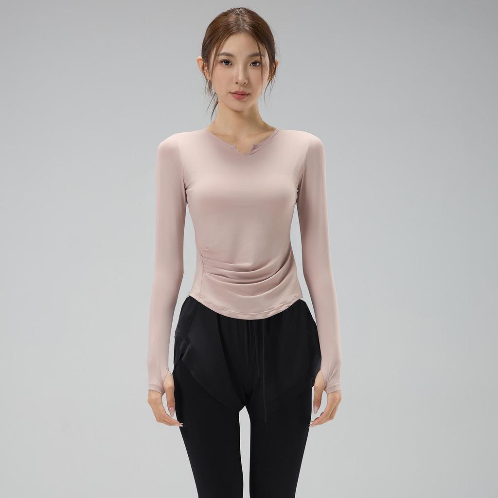 Women's V-Neck Yoga Set: Quick-Dry, Breathable, Fashionable Two-Piece with Chest Pads and Long Sleeves
