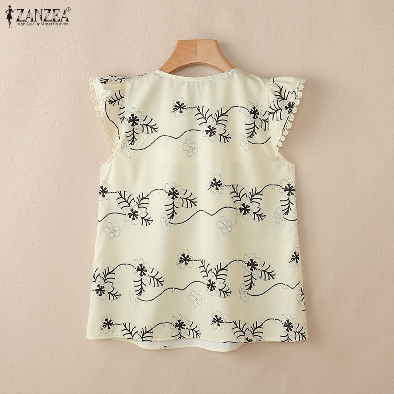 ZANZEA Women Elegant Square Collar Casual Sleeveless Print Tank Tops