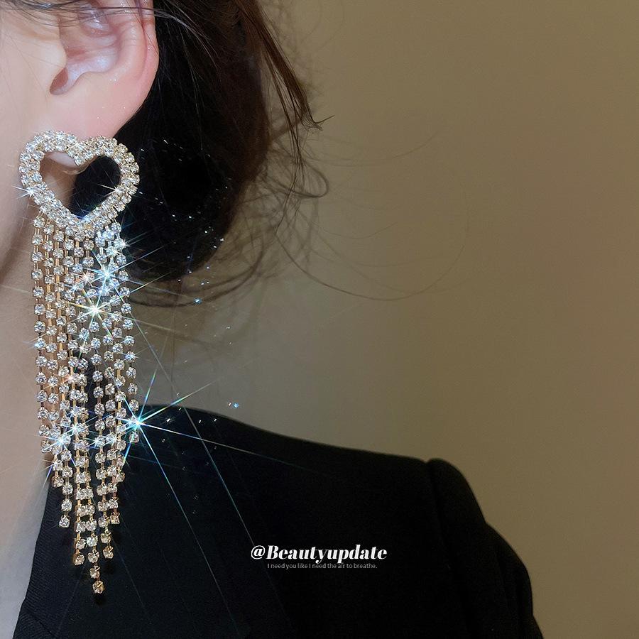 Silbernadel Strassstein Herz Quaste Ohrringe - Luxuriöser & Modischer Ohrschmuck für Damen