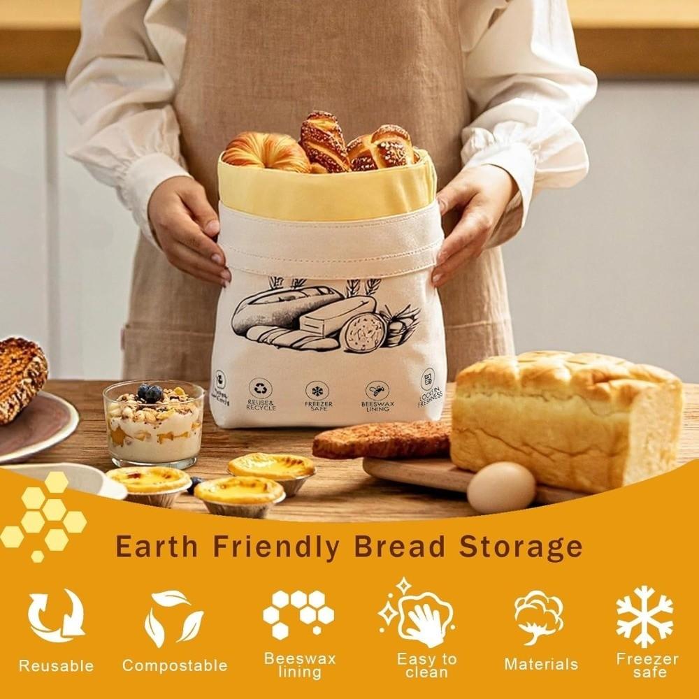 1PC 43*33cm Beeswax Bread Bags Reusable Cotton Fresh-Keeping Bread Bags Portable Beeswax Coated Sourdough Bread Bags
