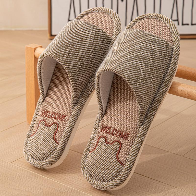 Damen Leinen Hausschuhe Vier Jahreszeiten Herren Indoor Sandalen Erwachsene Paare Offene Zehen Atmungsaktiv Hausschuhe