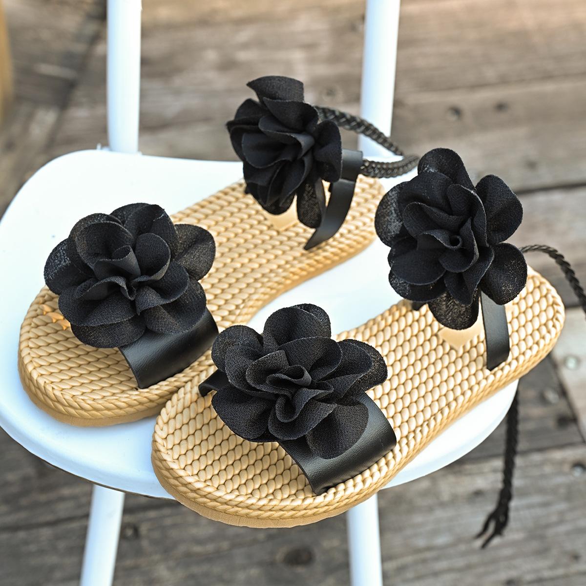 

Comemore Summer Female Beach Sandals Outer Wear Thick Bottom Shoes Large-sized Ankle Lace-up Roman Flower Sandales for Women 36 чёрный