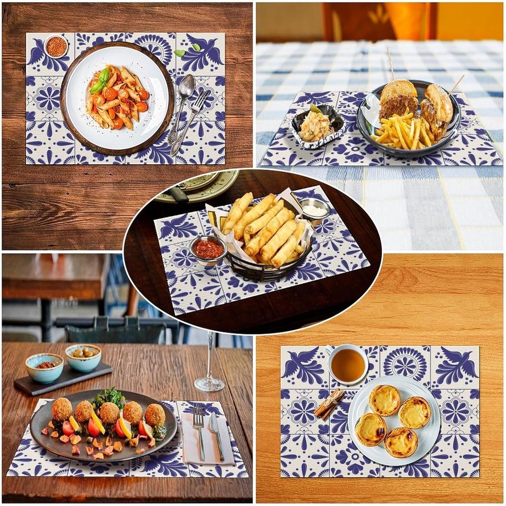 Ceramic Tile Pattern Placemat, Washable, Home Dining Table Mat