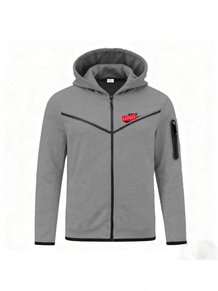 Spring-Autumn Men's Track & Field Hoodie with Chest Stripe and Zipper