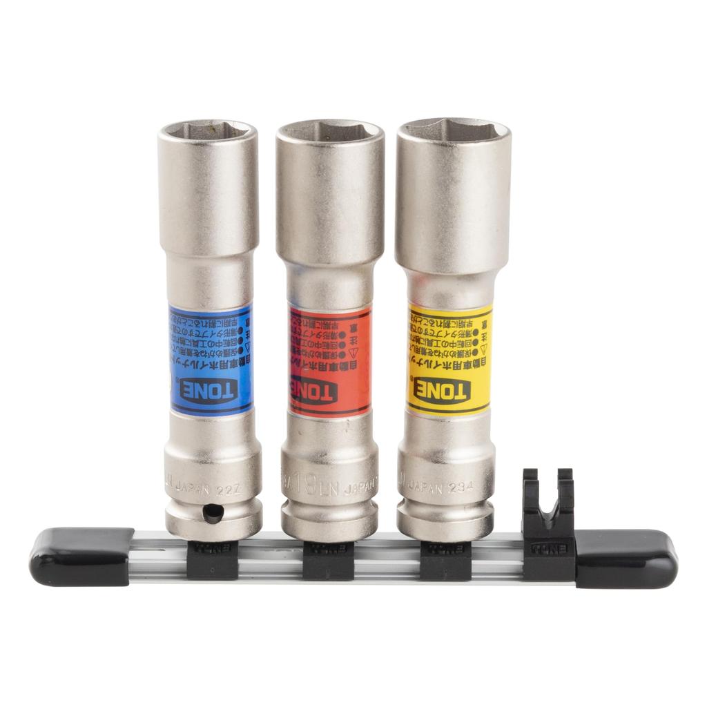 TONE Impact Thin Long Wheel Nut Socket Set (with Holder), HA403LN, 12.7mm (1/2") Drive, Includes 3 Pieces