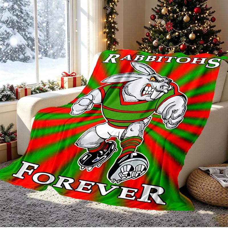 South Sydney Rabbitohs Pattern Blanket for Home Decoration, Bed, Sofa, Car Travel, Camping, Suitable for All Seasons, Birthday Christmas Gift