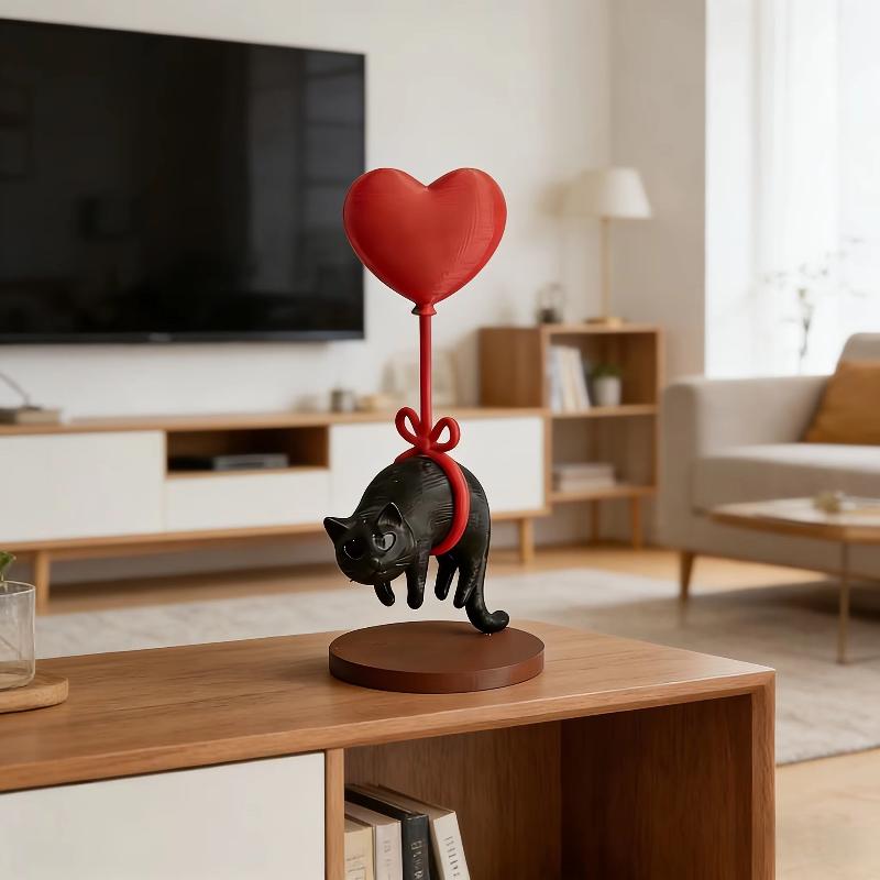 Floating Cat Heart Balloon - Romantic Desk Decor For Couples, Home, Bookshelf, Bedside Cute & Cozy Ornaments Valentines Gift