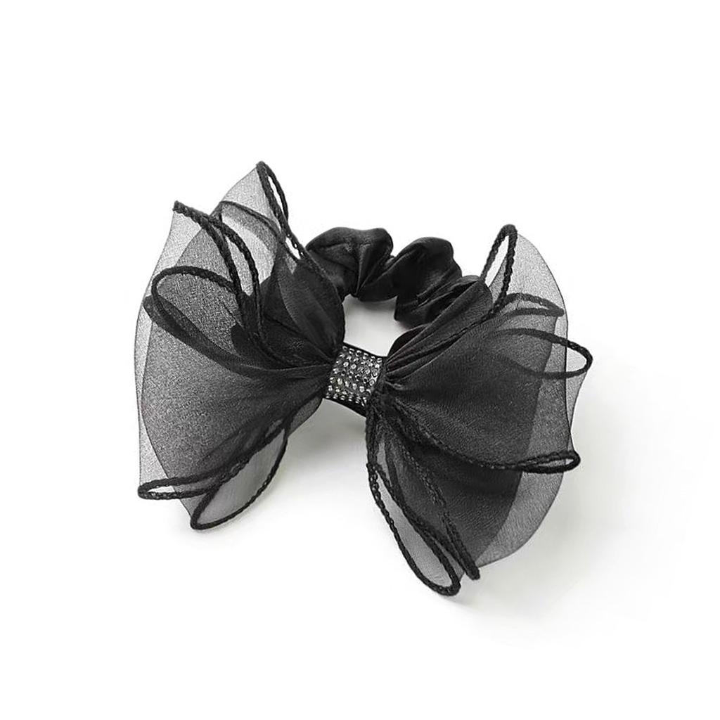 Mesh Rhinestones Bows Hair Tie Elastic Practical Hair Accessory For Women Girls Sports Party Hair Scrunchie Hair Decors