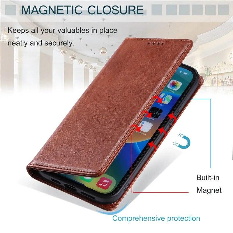 Leather Wallet Card Phone Case for iPhone 15 Pro Max 14 Plus 13 12 Mini 11 For Samsung Galaxy S23 Ultra S22 S21 S20 FE A54 A34 A14 A73 A53 Flip Cover