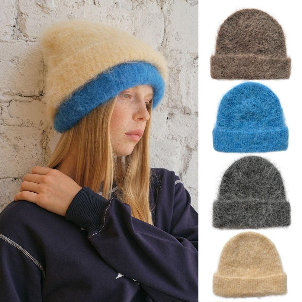 Cold-proof Fluffy Knitted Hat Thicken Keep Warm Caps Fashion Plush Bonnet Women Accessories