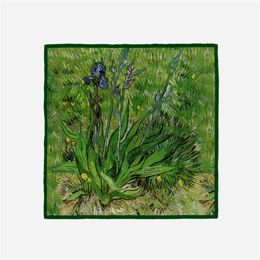 53CM Twill Silk Scarf Woman Flower Print Square Scarves Wraps Bandana Small Hijab Foulards Tie Headband Neckerchief