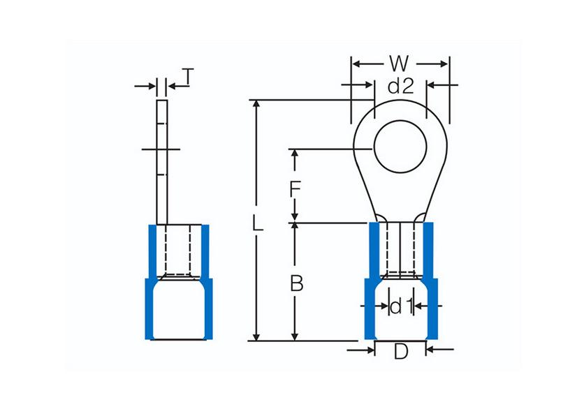 Kaisheng ROHS Copper Nylon Round OT Terminal Wire Lug RNYB1.25-3-3.5-4-5-6-8-10
