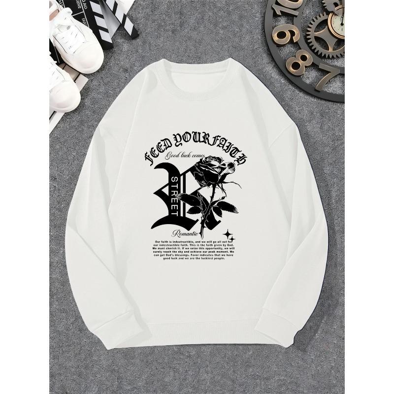 Men's FEED YOUR FAVOR Graphic Design Casual Crew Neck Sweatshirt
