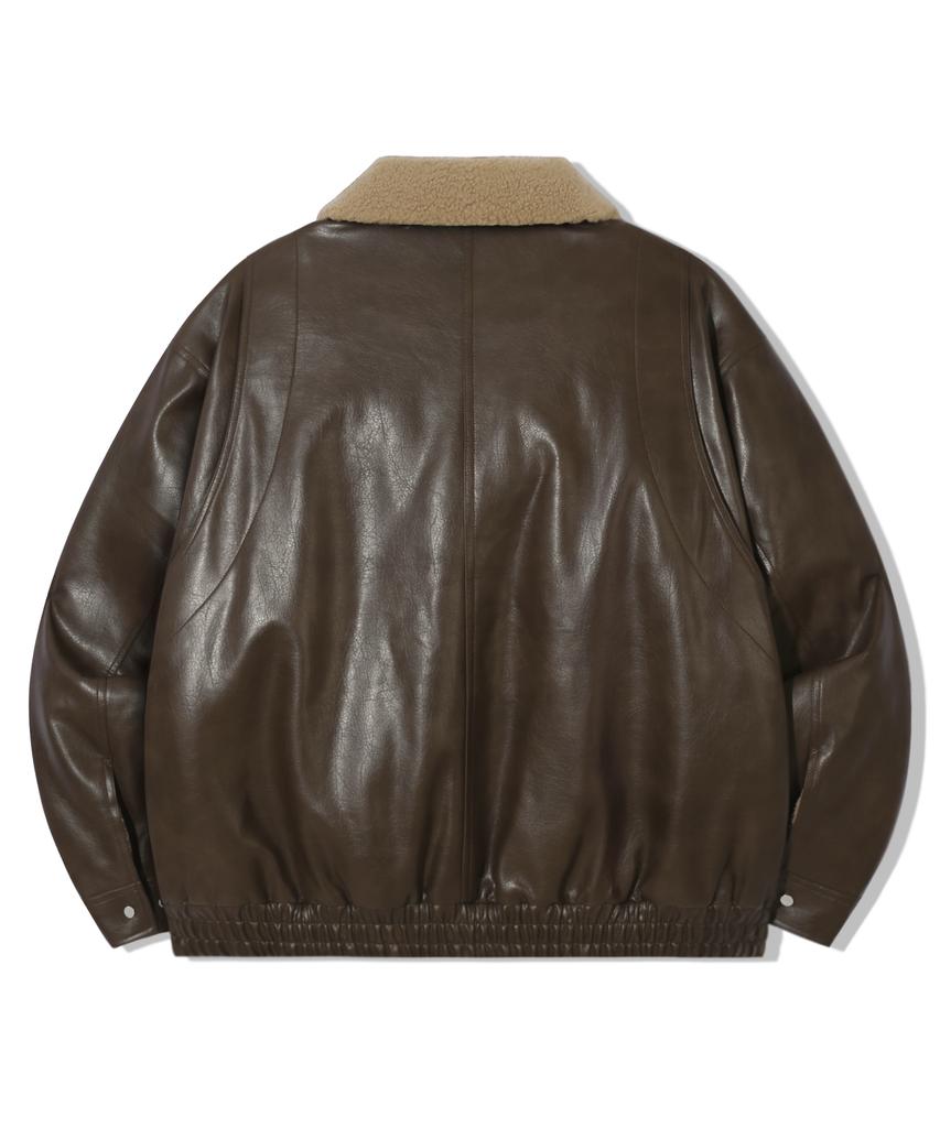 Trillion Fleece Collar Flight Leather Jacket_Brown