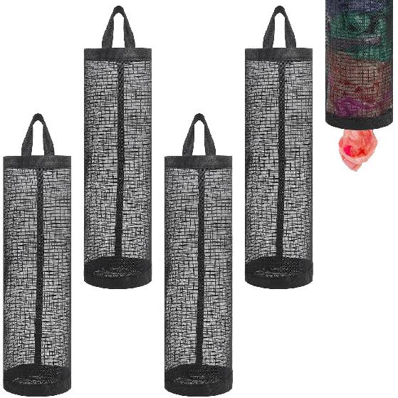 4 Pcs Plastic Bag Holder Hanging Storage Bags Recycling Mesh Bags Foldable Garbage Dispenser Organizer Breathable Washable Storage Trash Bag for