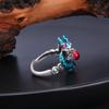 Pure 999 Fine Silver Band Men Women Lucky Enamel Dragon Ring Fashion Adjustable